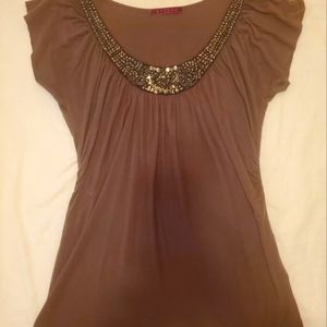 Brown shirt with embellished collar